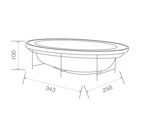 Technický nákres komerční vířivky USSPA Arena rozměry 343 x 258 x 79 cm | © USSPA