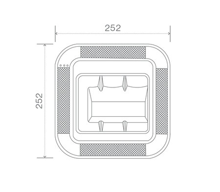 Technický nákres komerční vířivky USSPA Divan rozměry 252 x 252 x 81 cm | © USSPA