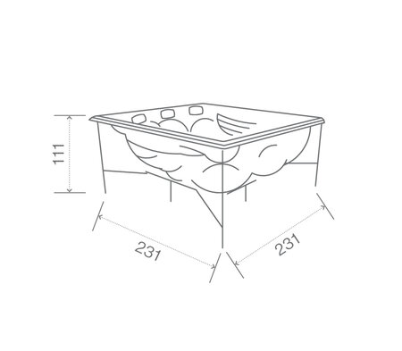 Technický nákres komerční vířivky USSPA Master rozměry 231 x 231 x 94 cm | © USSPA