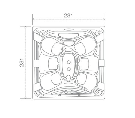 Technický nákres komerční vířivky USSPA Master rozměry 231 x 231 x 94 cm | © USSPA