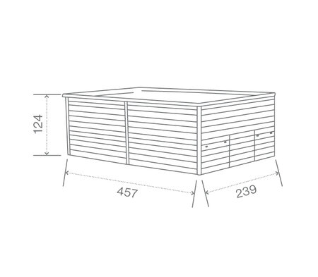 Technický nákres celoročního bazénu USSPA Swim Spa M rozměry 457 x 239 x 124 cm | © USSPA