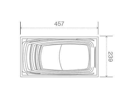Technický nákres celoročního bazénu USSPA Swim Spa M rozměry 457 x 239 x 124 cm | © USSPA