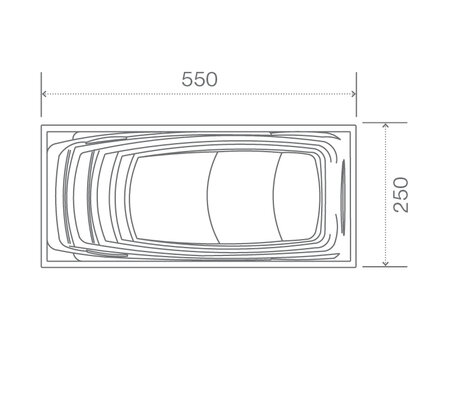 Technický nákres celoročního bazénu USSPA Swim Spa XL rozměry 550 x 250 x 134 cm | © USSPA
