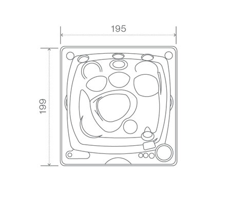 Technický nákres privátní vířivky USSPA Aston rozměry 195 x 199 x 79 cm | © USSPA