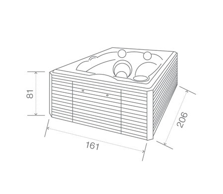 Technický nákres privátní vířivky USSPA Benjamin rozměry 155 x 200 x 76 cm | © USSPA