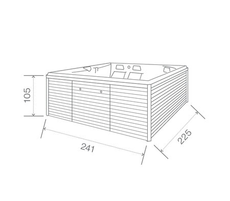 Technický nákres privátní vířivky USSPA Columba iN rozměry 219 x 235 x 97 cm | © USSPA