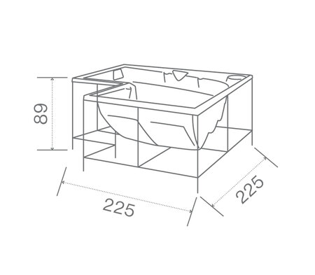 Technický nákres privátní vířivky USSPA Combi iN rozměry 225 x 225 x 86 cm | © USSPA