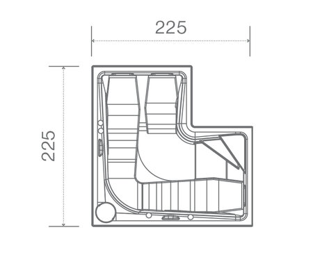 Technický nákres privátní vířivky USSPA Combi iN rozměry 225 x 225 x 86 cm | © USSPA
