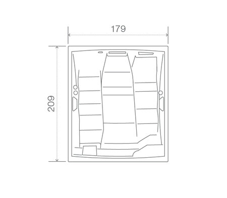 Technický nákres privátní vířivky USSPA Draco iN rozměry 179 x 209 x 79 cm | © USSPA
