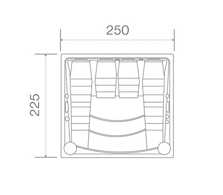 Technický nákres privátní vířivky USSPA Lounge iN rozměry 250 x 225 x 105 cm | © USSPA