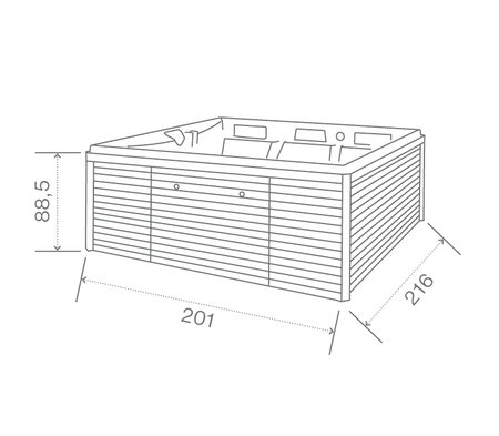 Technický nákres privátní vířivky USSPA Persea iN rozměry 195 x 210 x 78,5 cm | © USSPA