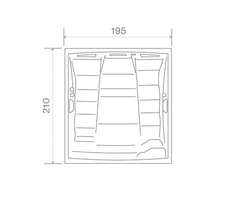Technický nákres privátní vířivky USSPA Persea iN rozměry 195 x 210 x 78,5 cm | © USSPA