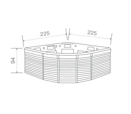 Technický nákres privátní vířivky USSPA Taurus iN rozměry 219 x 219 x 90,5 cm | © USSPA