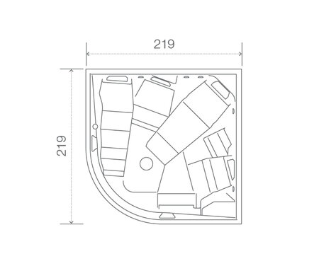 Technický nákres privátní vířivky USSPA Taurus iN rozměry 219 x 219 x 90,5 cm | © USSPA
