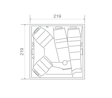 Technický nákres privátní vířivky USSPA Virgo iN rozměry 219 x 219 x 91 cm | © USSPA