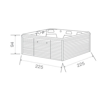 Technický nákres privátní vířivky USSPA Virgo iN rozměry 219 x 219 x 91 cm | © USSPA